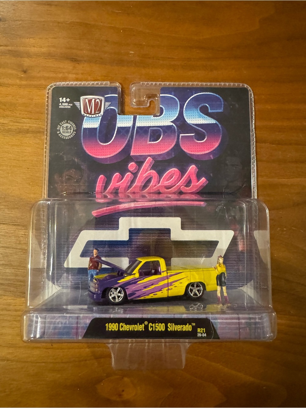 M2 Machines OBS Vibes 1990 Chevrolet C1500 Silverado - Yellow with Purple Flames